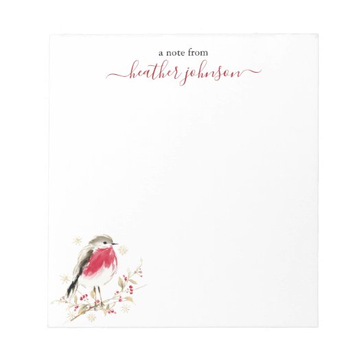 Hearthlight Notes Winter Robin Bird Personalized ノートパッド (正面)