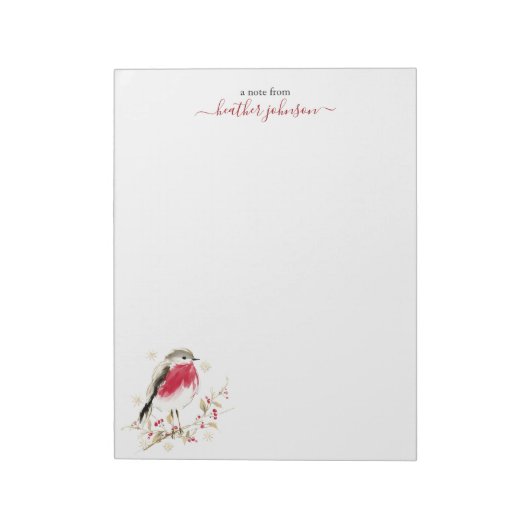 Hearthlight Notes Winter Robin Bird Personalized ノートパッド (回転)