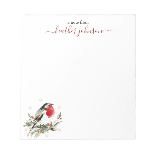 Hearthlight Notes Winter Robin Bird Personalized ノートパッド (正面)