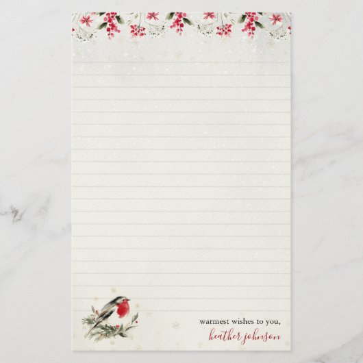 Hearthlight Notes Winter Robin Bird Personalized 便箋 (正面)
