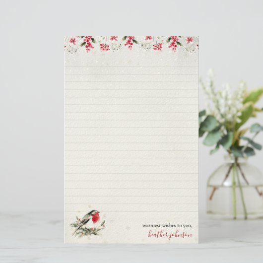 Hearthlight Notes Winter Robin Bird Personalized 便箋 (スタンド正面)