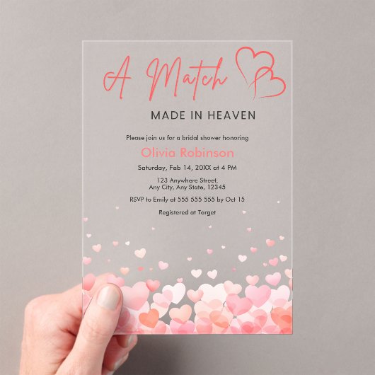 Hearts A Match Made in Heaven Bridal Shower  アクリル招待状 (インサイチュ (ポータブル))