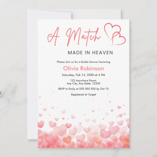 Hearts A Match Made in Heaven Bridal Shower 招待状 (正面)