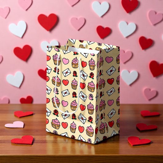 Hearts and Cupcakes Wrapping Paper ミディアムペーパーバッグ