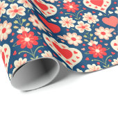 Hearts and Flowers Folk Pattern Valentine ラッピングペーパー (ロールコーナー)