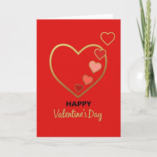 Hearts And Gold Valentines Day Card カード (正面)