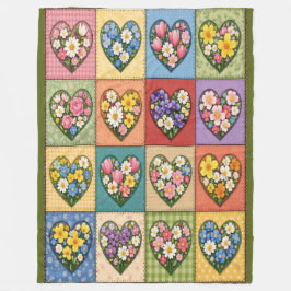 Hearts and Roses Quilt-like Fleece Blanket フリースブランケット