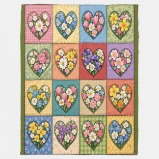 Hearts and Roses Quilt-like Fleece Blanket フリースブランケット