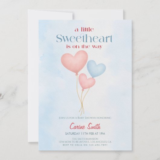Hearts balloons Baby Shower Invitation 招待状 (正面)