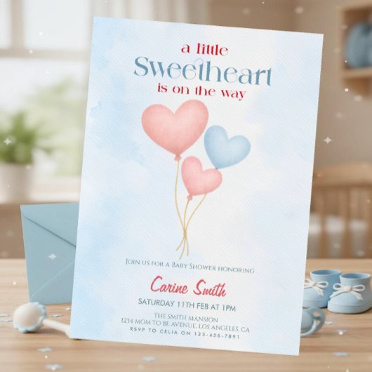 Hearts balloons  Baby Shower  Invitation 招待状
