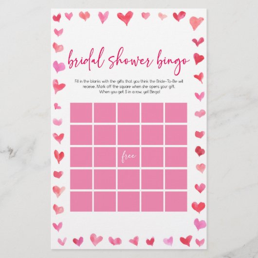 Hearts Bridal Shower Bingo Bridal Shower Game 便箋 (正面)