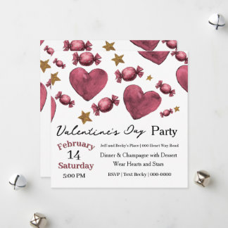 Hearts Candies and Stars Valentine Invitation シーズンカード