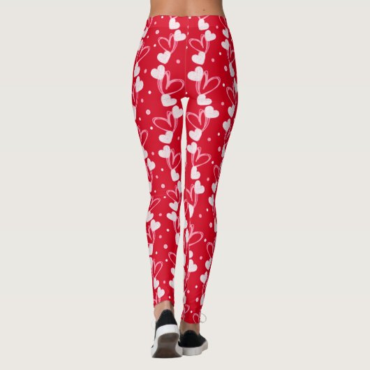Hearts doodles pattern, Red, Leggings レギンス (裏面)