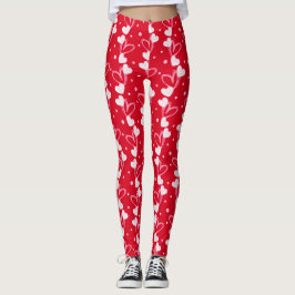 Hearts doodles pattern, Red, Leggings レギンス
