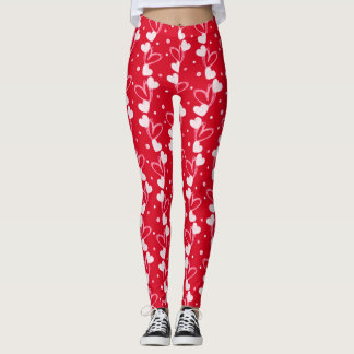 Hearts doodles pattern, Red, Leggings レギンス