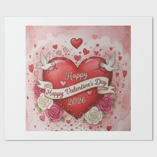 Hearts & Doves - valentine's Day 2026 Design ラッピングペーパー (フラット)
