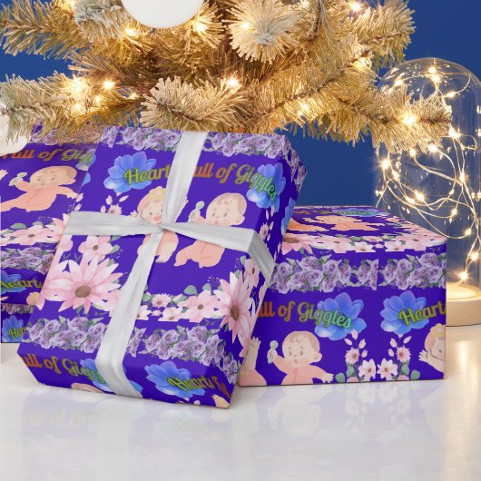 Hearts full of Giggles blue ラッピングペーパー (クリスマス)