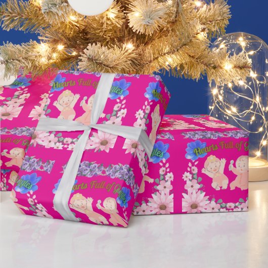 Hearts full of Giggles hot pink ラッピングペーパー (クリスマス)