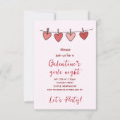Hearts Galentines Love Pattern Party Invitation 出欠カード (正面)