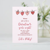 Hearts Galentines Love Pattern Party Invitation 出欠カード (スタンド正面)