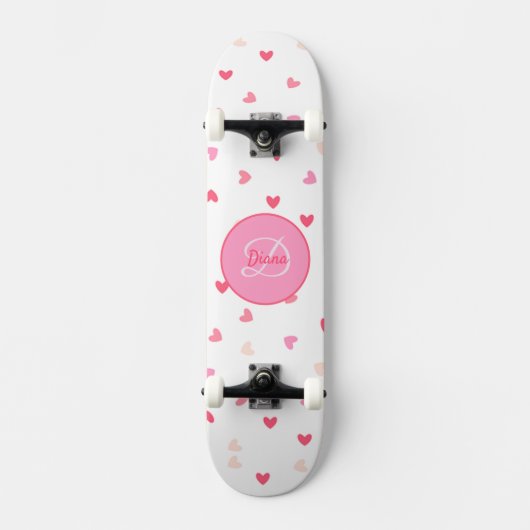 Hearts Girl Skateboard Monogram & Name スケートボード (正面)