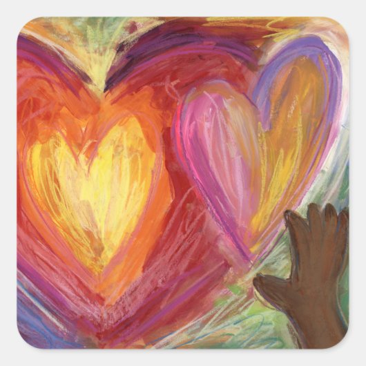 Hearts & Hands Love Diversity Art Decal Stickers スクエアシール (正面)