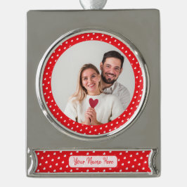 Hearts Happy Valentine’s Day Modern Love Pattern シルバープレートバナーオーナメント