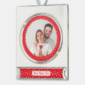 Hearts Happy Valentine’s Day Modern Love Pattern シルバープレートバナーオーナメント (左)