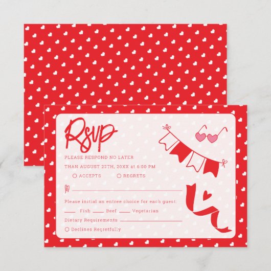 Hearts Happy Valentine’s Day Modern Love Pattern 出欠カード (正面/裏面)