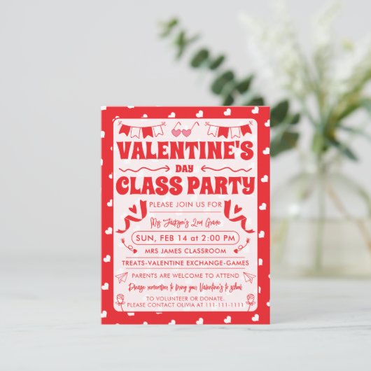 Hearts Happy Valentine’s Day Modern Love Pattern 招待状 (スタンド正面)