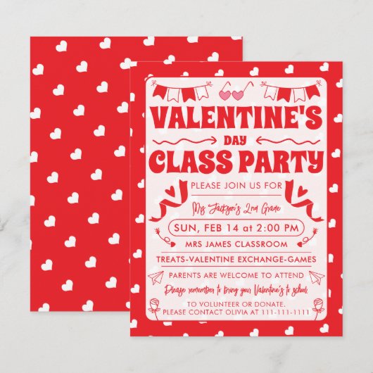 Hearts Happy Valentine’s Day Modern Love Pattern 招待状 (正面/裏面)