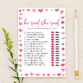 Hearts He Said She Said Bridal Shower Game  便箋