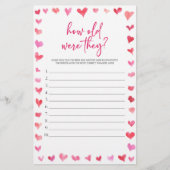 Hearts How Old Were They? Bridal Shower Game  便箋 (正面)