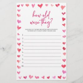 Hearts How Old Were They? Bridal Shower Game  便箋