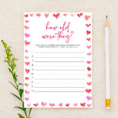 Hearts How Old Were They? Bridal Shower Game  便箋