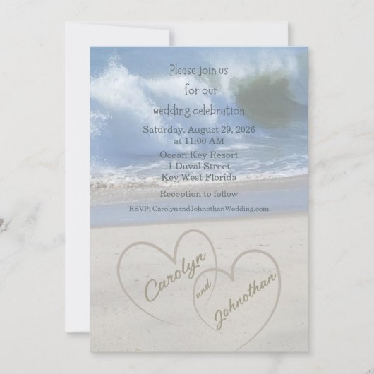 Hearts in the Sand photo Wedding Invitation 招待状 (正面)