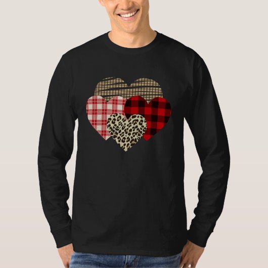 Hearts Leopard Plaid Buffalo Heart Love Valentine' Tシャツ (正面)