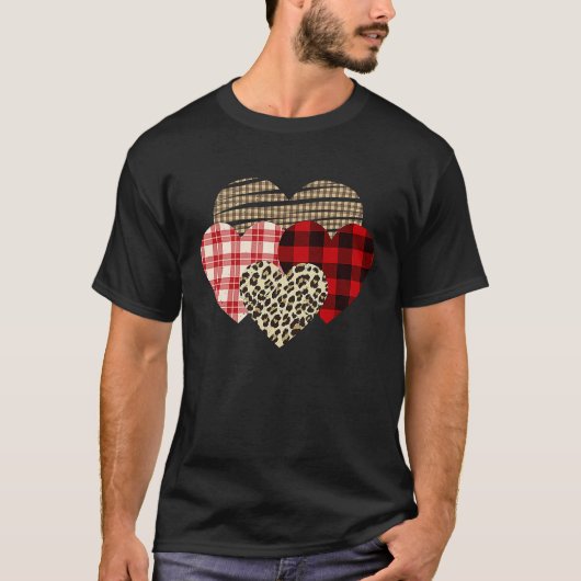 Hearts Leopard Plaid Buffalo Heart Love Valentine' Tシャツ (正面)