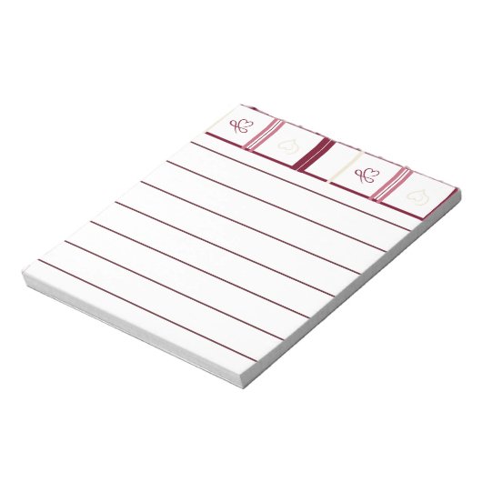 Hearts Lined Notepad – Whimsical Burgundy Design ノートパッド (回転)