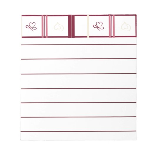 Hearts Lined Notepad – Whimsical Burgundy Design ノートパッド (正面)