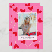 Hearts Lollipops Photo XOXO Love Valentine's Day シーズンカード (正面/裏面)