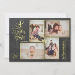Hearts monogrammed 4 photos Christmas gold script シーズンカード<br><div class="desc">Upload two horizontal and two vertical photos,  add your signature,  your family name monogram and date and send this trendy gold and dark grey charcoal chalkboard Christmas holiday flat card with white hearts,  snowflake and "All is calm all is brights" modern calligraphy script.</div>