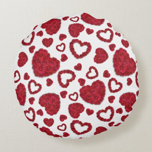 Hearts Red Roses Pattern Minimalist ラウンドクッション (裏面)