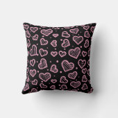 Hearts Seamless Pattern on Black Background クッション (裏面)