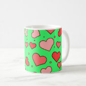 Hearts Seamless Pattern on Green Background  コーヒーマグカップ (正面右)