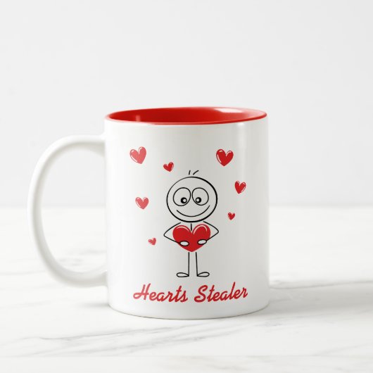 Hearts Stealer Cute Stick Figure Love Design ツートーンマグカップ (左)