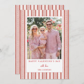 Hearts Stripes Happy Valentine's Day Photo Card シーズンカード (正面/裏面)