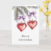 Hearts Trees Red Purple Bows Christmas カード (黄色い花)