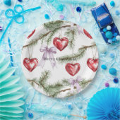 Hearts Trees Red Purple Bows Christmas ペーパープレート (パーティー)