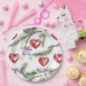 Hearts Trees Red Purple Bows Christmas ペーパープレート (パーティー)